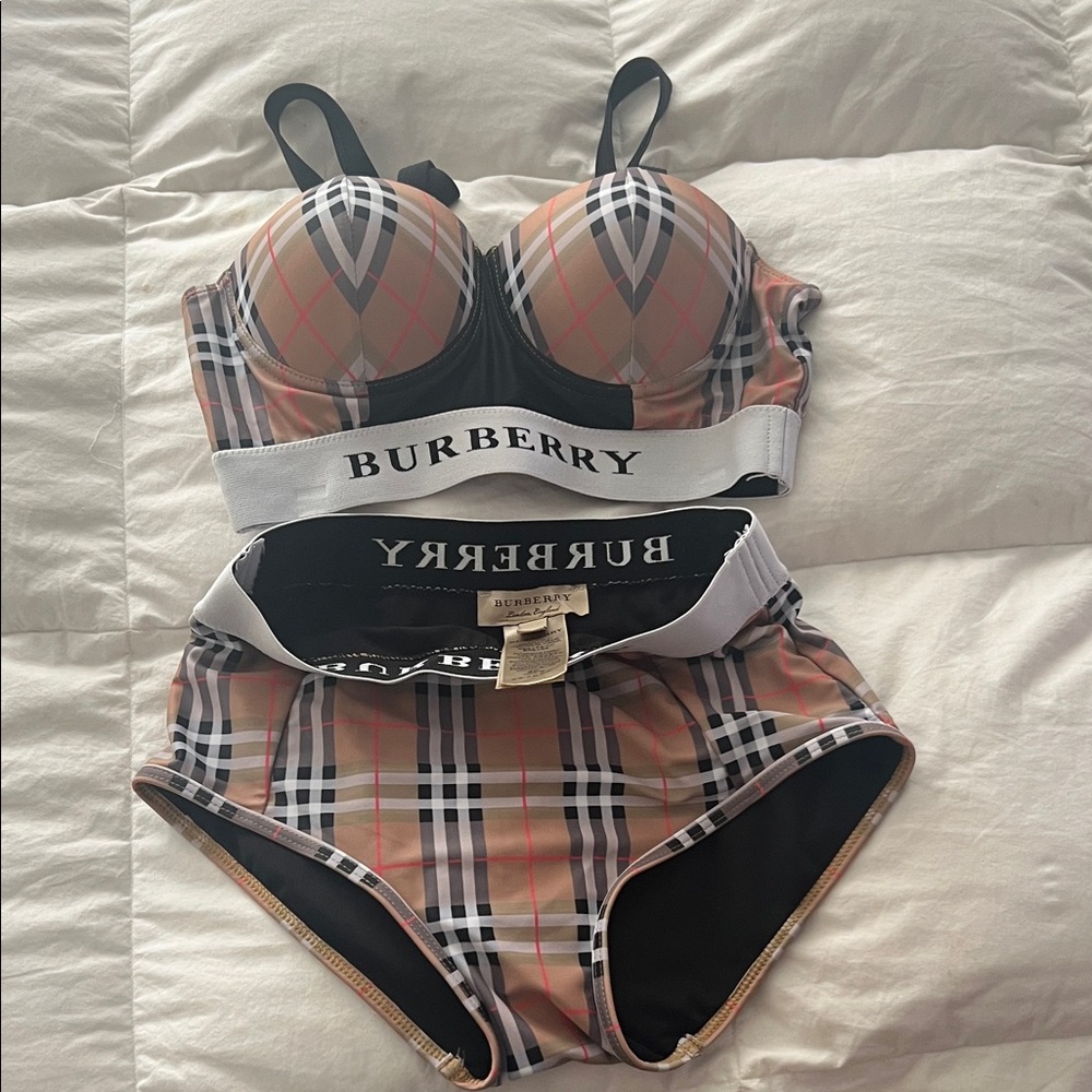 Burberry Plaid Bra Set - Black, Tan, and Pink
